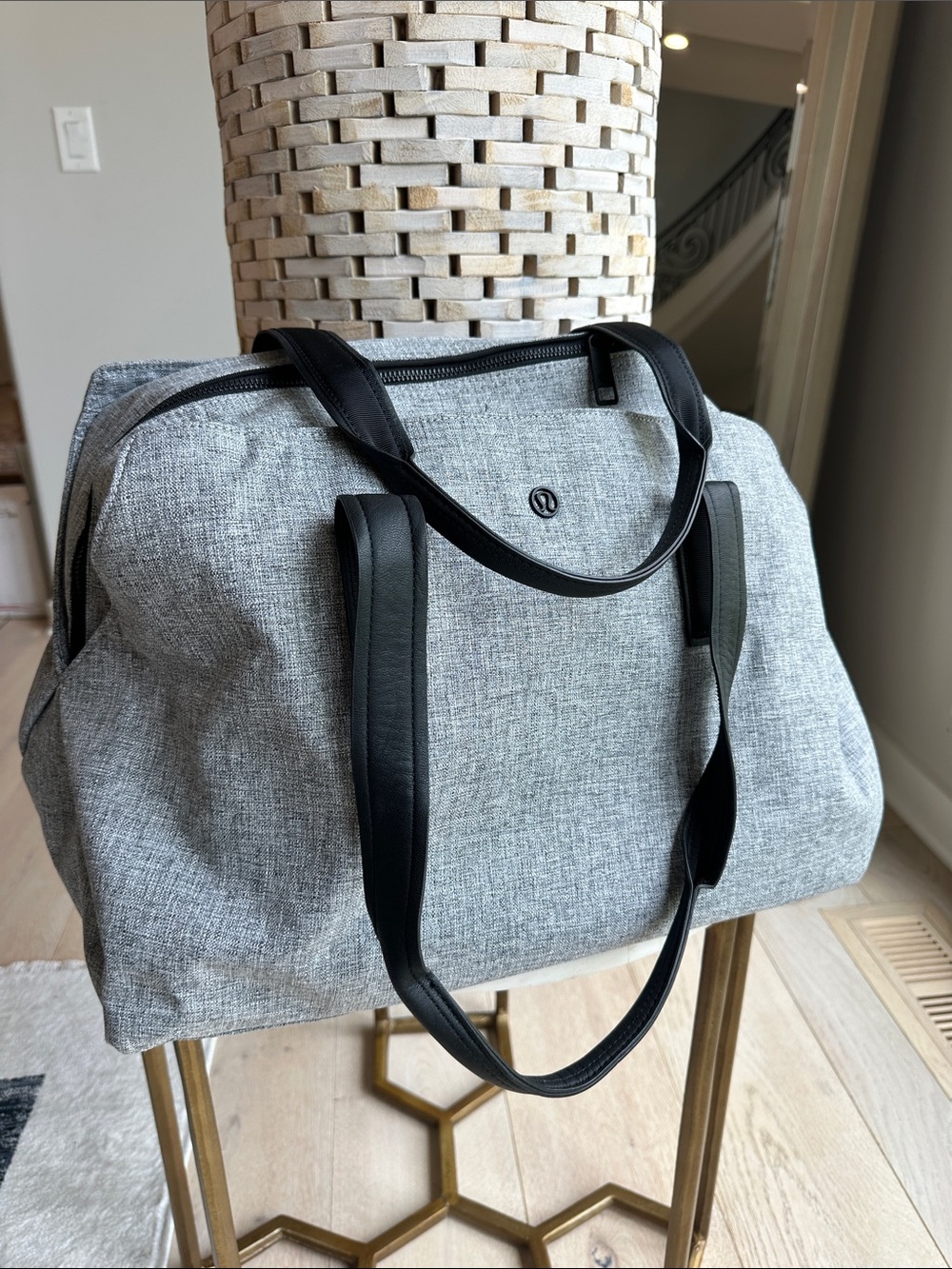 lululemon athletica Light Gray Duffel Bag with Black Handles